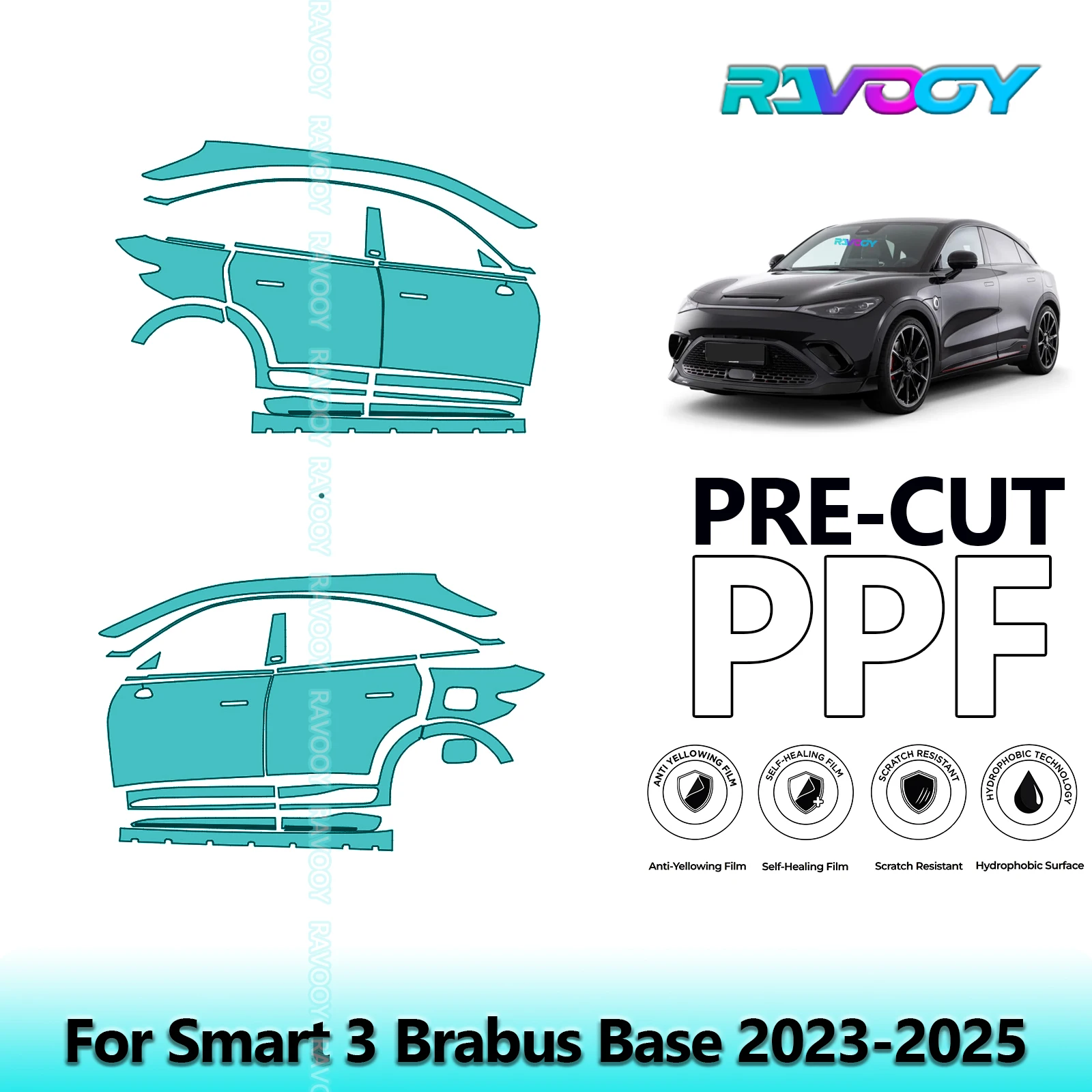 

For Smart 3 Brabus Base 2023-2025 8.5mil Clear Matte Pre-Cut PPF Door & A/B Pillar Kit TPU Paint Protection Film Set