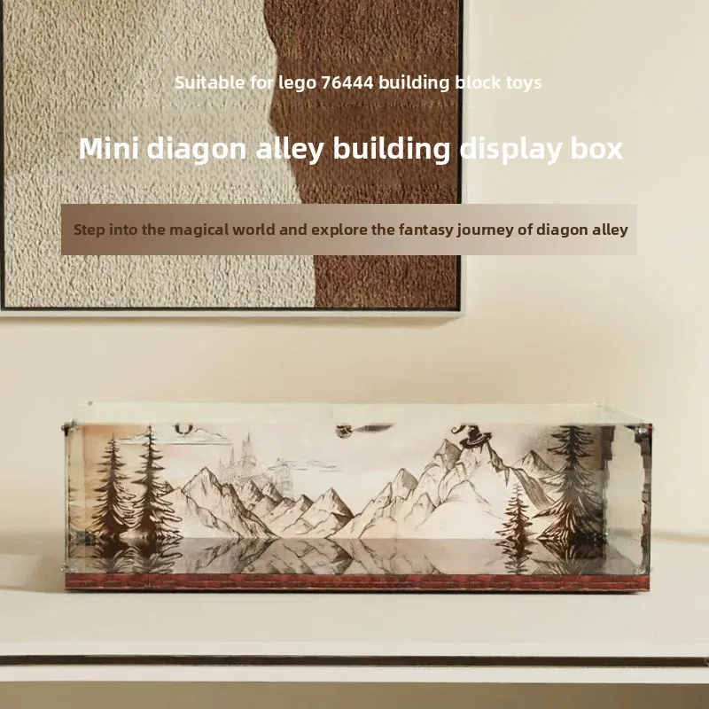 High-definition transparent display case with themed background, dustproof assembly storage box for LEGO 76444 Mini Diagon Alley - view 2