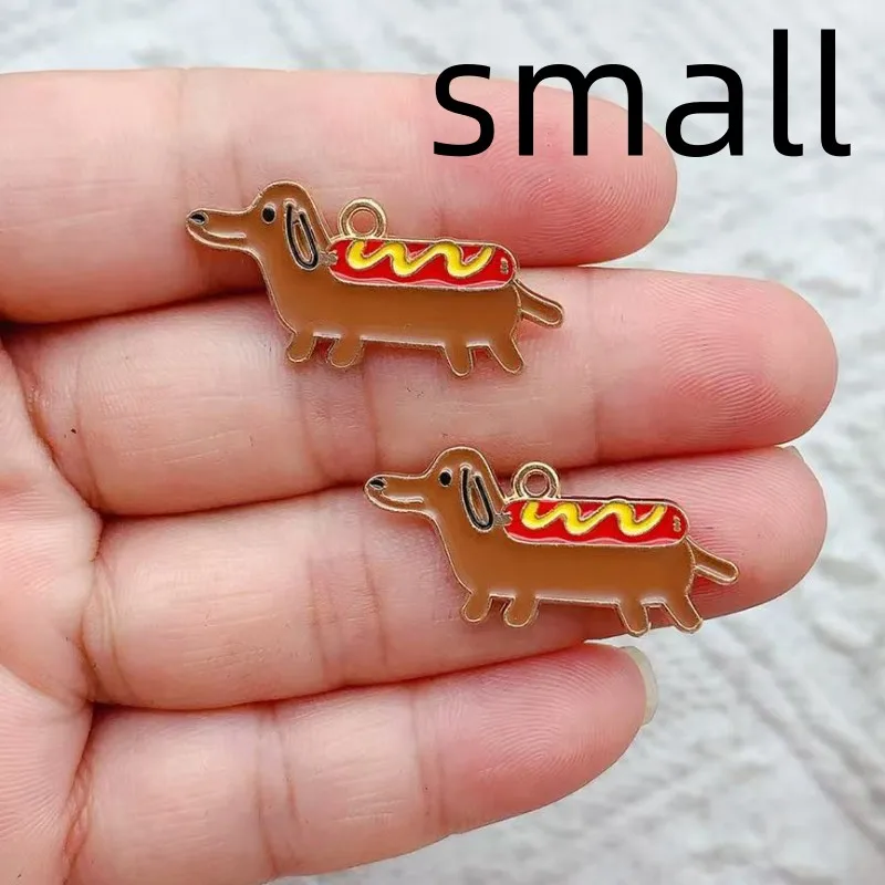 10pcs Alloy Enamel Sausage Dog Metal Charms Cute Puppy Tag Earring Keychain Necklace Pendant Diy Animal Jewlery Make