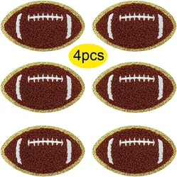 4 PCS Football Patch Chenille Football Iron on Patches Gold Edges Football Embroidered Patches for DIY Craft Sew Making Clothes