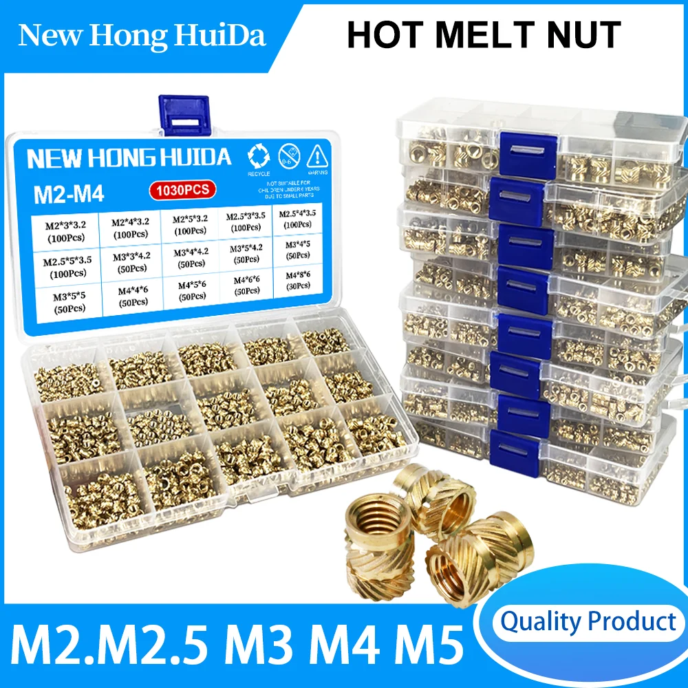 

M2 M2.5 M3 M4 M5 M6 Brass Hot Melt Inset Nuts Assortment Kit Thread Copper Knurled Threaded Insert Embedment Nuts Set