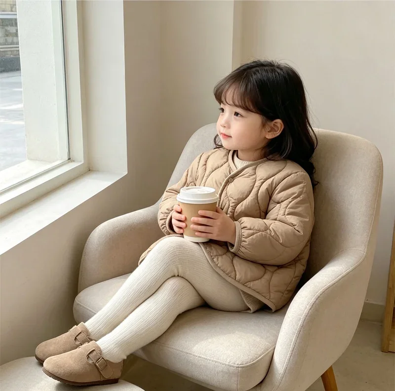 2-7 Jahre Winter Kinder Wattierte Jacke V-Ausschnitt Druckknopf Einfarbiger Mantel für Jungen Mädchen Warme Kinder Oberbekleidung Alltag – Detail 9