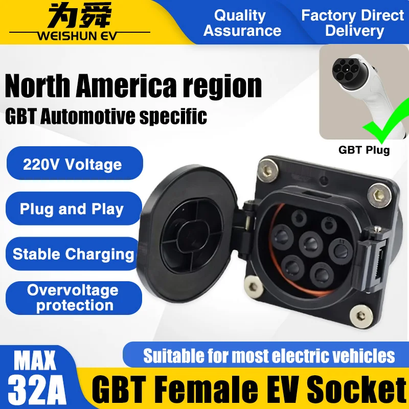 GBT EV Socket Charger Connector GB/T Inlet Charging for Fast Electric Car AC 3Phase16A 32A Vehicle Socket With 0.5M Cable