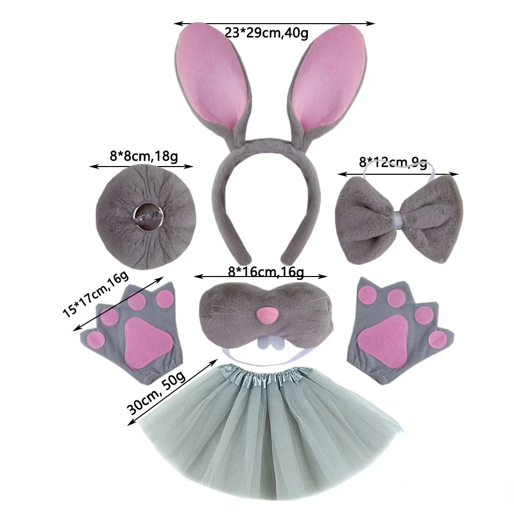 Cute Halloween Bunny Ears Headband Bow Tie Tail Skirt Rabbit Hair Hoop Animal Headpiece Cosplay Costume Easter