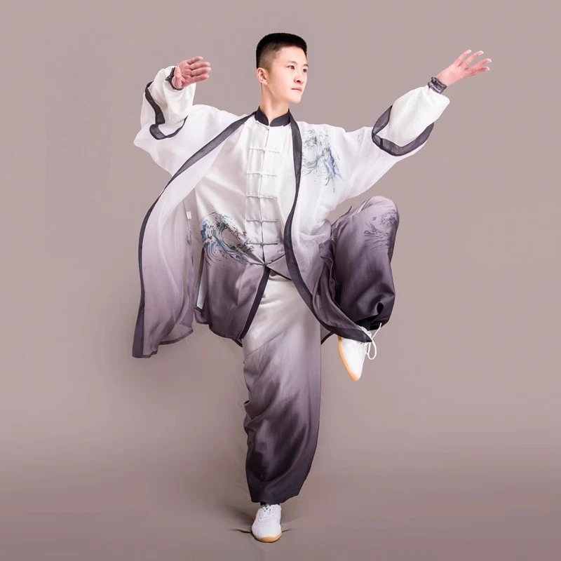 3 Piece Tai Chi Set with Cape Women Elegant Flowy Kung Fu Uniform Layered Martial Arts Outfit Traditional Chinese Style
