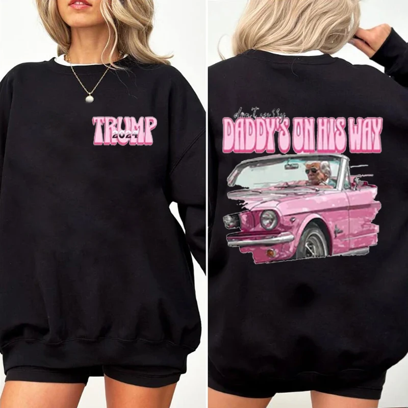 Dad on the Road, Pink Cars, Pink Trump 2024, Maga Oversized T-Shirts, Fashion Aesthetics, Harajuku Casual Tops,Streetwear,Unisex