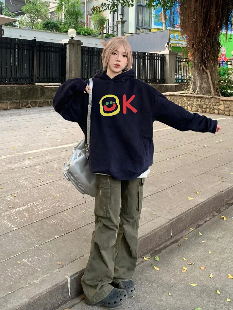 

2024 autumn and winter new Guochao simple letter printing sweater trendy brand sweater loose casual pure cotton hoodie