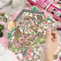 1Set Plus Size Oil Paper Umbrella Landscape Miniature Stickers DIY 3D Scene Cabin Scene Stacking Pasting Hand Account Cute Gifts