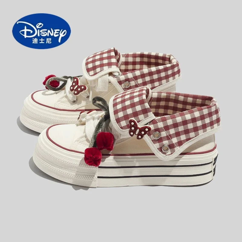 

Disney Fashion Platform High-Top Cute Canvas Shoes for Women 2025 Fall: Niche Korean Cherry Blossom Butterfly White Sneakers