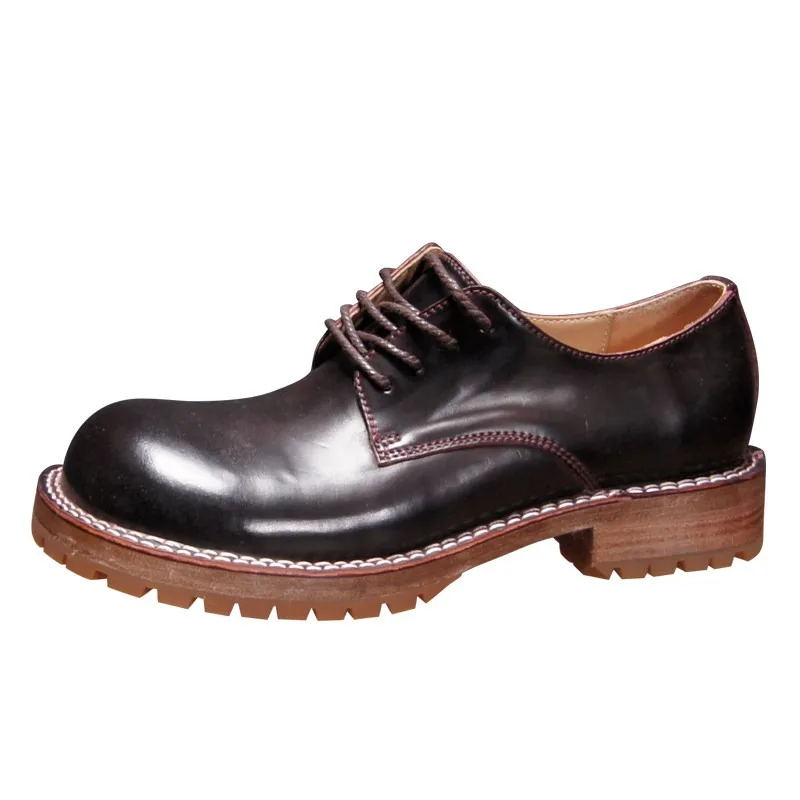 Designer Luxury Genuine Leather Round Toe Party Business Dress Shoes Men's Cowhide Lace Up Thick Sole Handmade Male Shoes