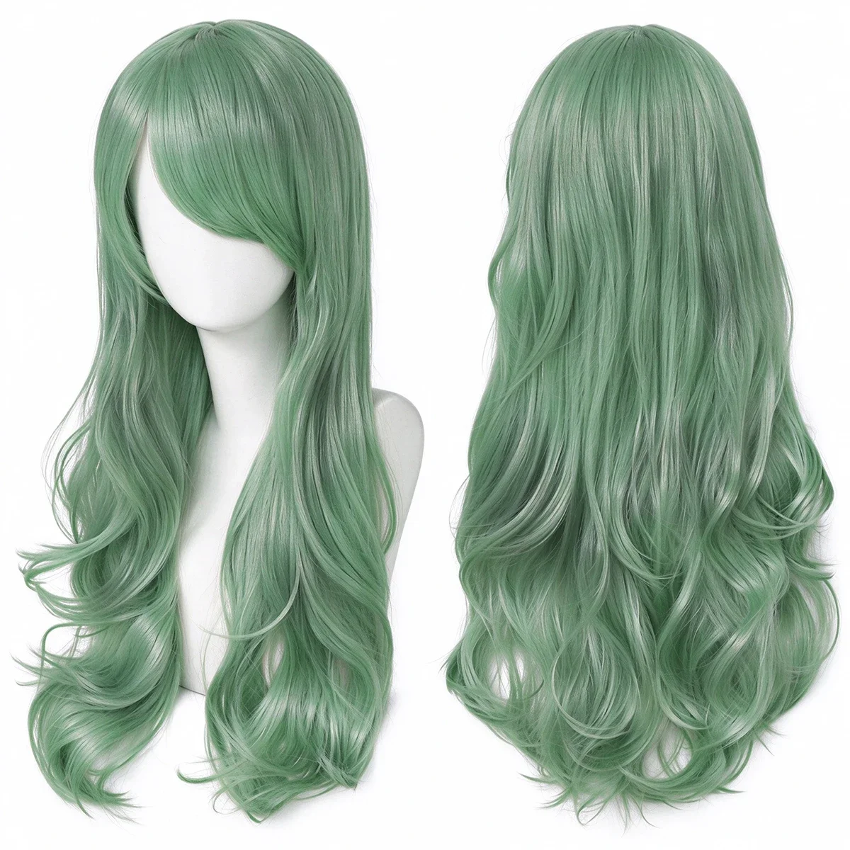 Synthetic Hair Full Wig Anime Long Wavy Cos Wig Green for Halloween Grey Cosplay Wigs Lolita Party Costume Hair