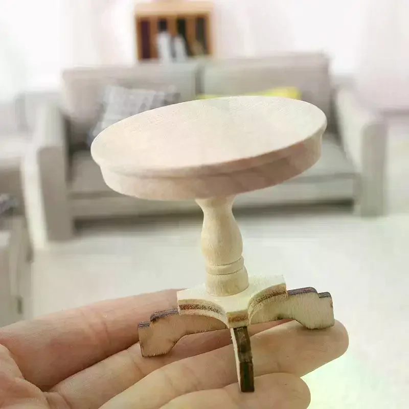 Mesa de centro en miniatura para casa de muñecas 1:12, mesa redonda pequeña, muebles de mesa de madera originales, modelo de decoración para el hogar, accesorios para casa de muñecas de juguete