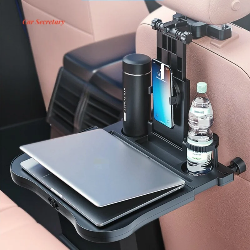 

Car mounted dining table with 360 ° rotation, car chair back, computer table, tray, beverage storage rack, multifunctional foldi