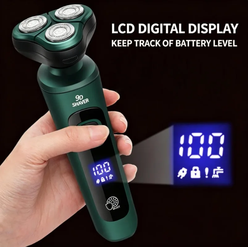 New Electric Shaver LCD Digital Display 3 Floating Heads Razor USB Rechargeable Washable Multifunctional Beard Trimmer