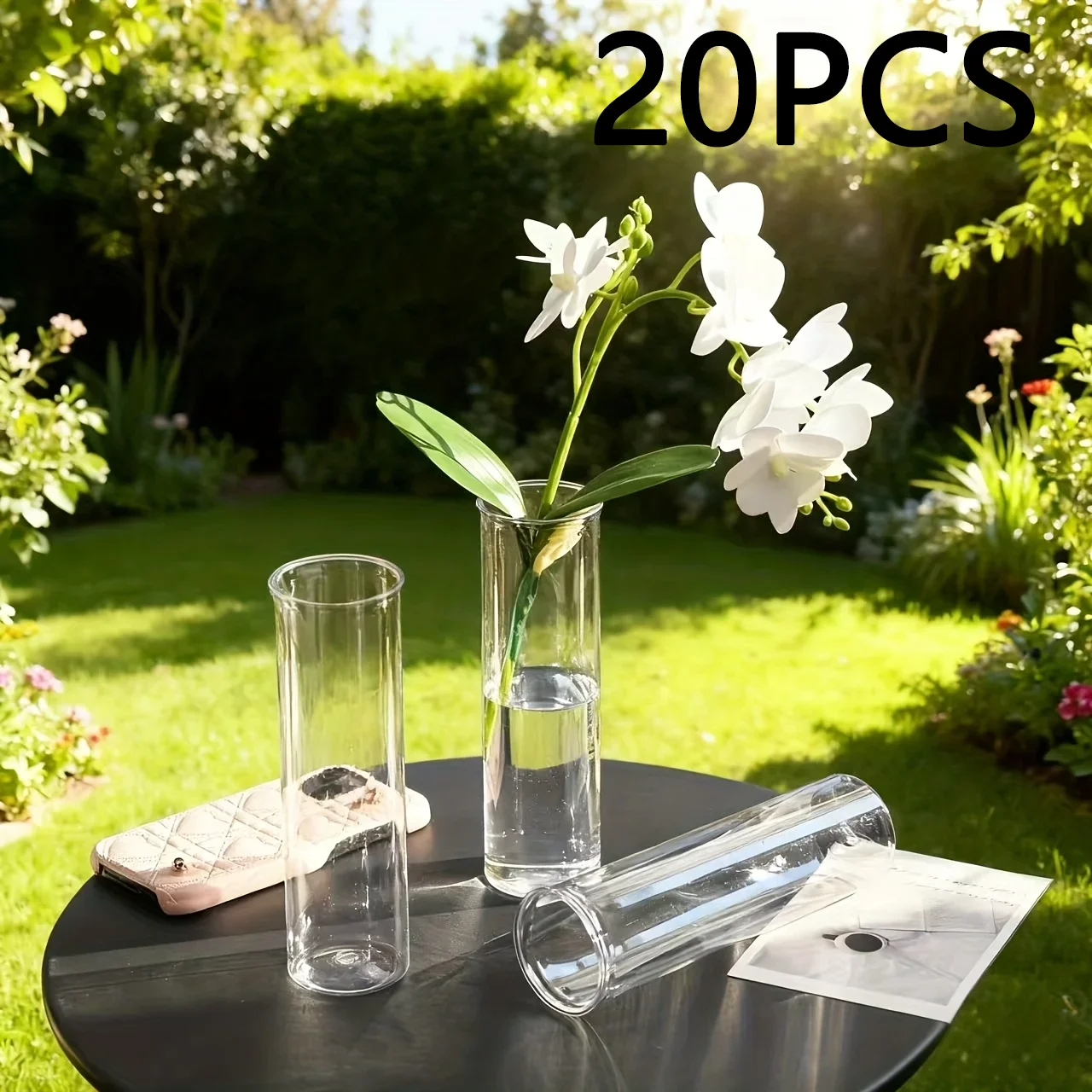 Transparente Plastik-Zylindervase für Partys, Heimdekoration, Hochzeiten, Blumenvase, Weihnachten, Neujahr, Festdekoration 18x5,5cm