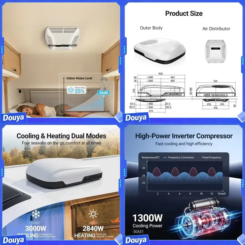 New Advanced DC48V RV Camper Trailer Truck Parking Air Conditioner 550M/H with Inverter Compressor 3000W Cooling R32