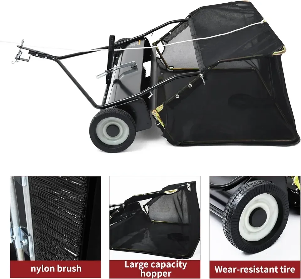 YINTATECH 48" Tow Behind Lawn Sweeper Leaf Collector Sweeper for Lawn Grass Sweeper Hopper