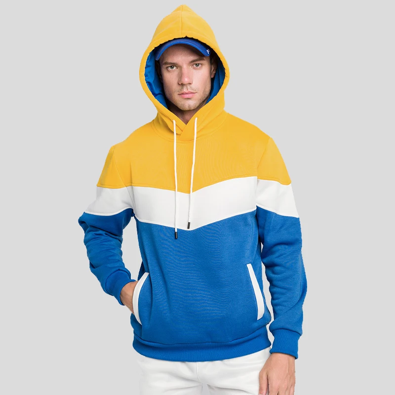 Stylish Color Block Patchwork Hoodies for Men Athletic Drawstring Hooded Sweatshirt Spring Autumn Casual Fleece Pullover Tops