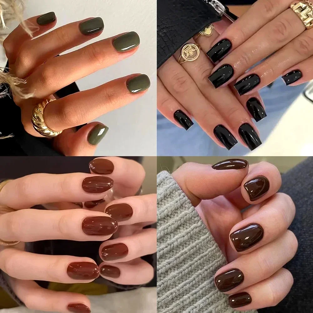 

Classic Solid Color Press on Nail Summer Simple Fashion Fake Art Nails Red Brown Green Blue Detachable False Nail Manicure Tools