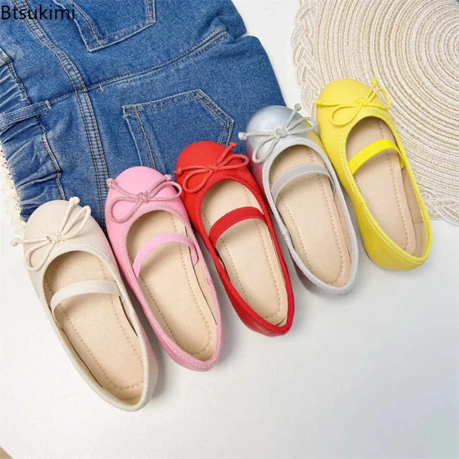 Girls Princess Shoes Children's Fashionable Elastic Band Soft Soled Non-Slip Leather Shoes Elegant Ballet Dance Practice Flats