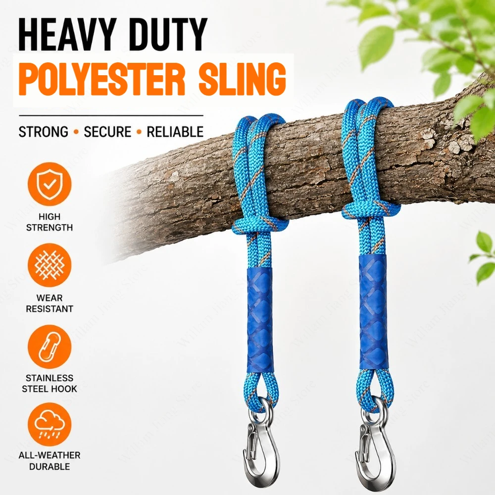 

Wear Resistant Heavy Duty Nylon Sling with Metal Hook Durable Hanging Accessory for Outdoor Hammock Tree Swing Installation