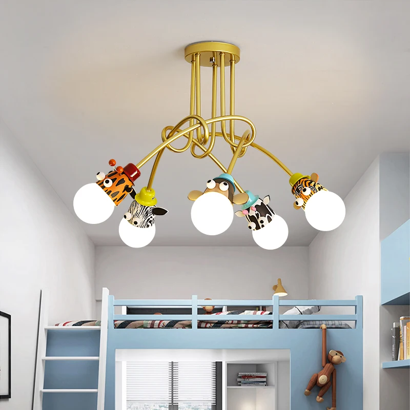 Cartoon Animal Ceiling Lamps Monkey  Zebra Tiger Giraffe Metal Sconces Children's Bedroom Chandelier Light Kids Nursery Room