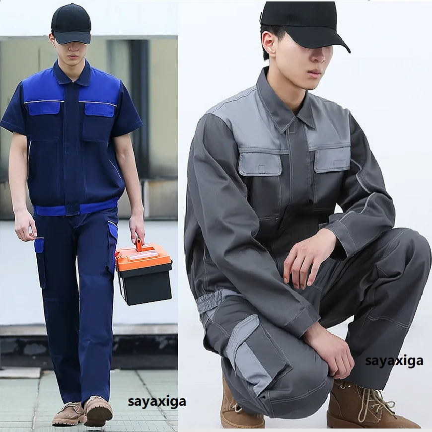 Spring Summer work clothing set reflective stripes safety repairman working Uniforms two tone wear resistant labor mechanic suit