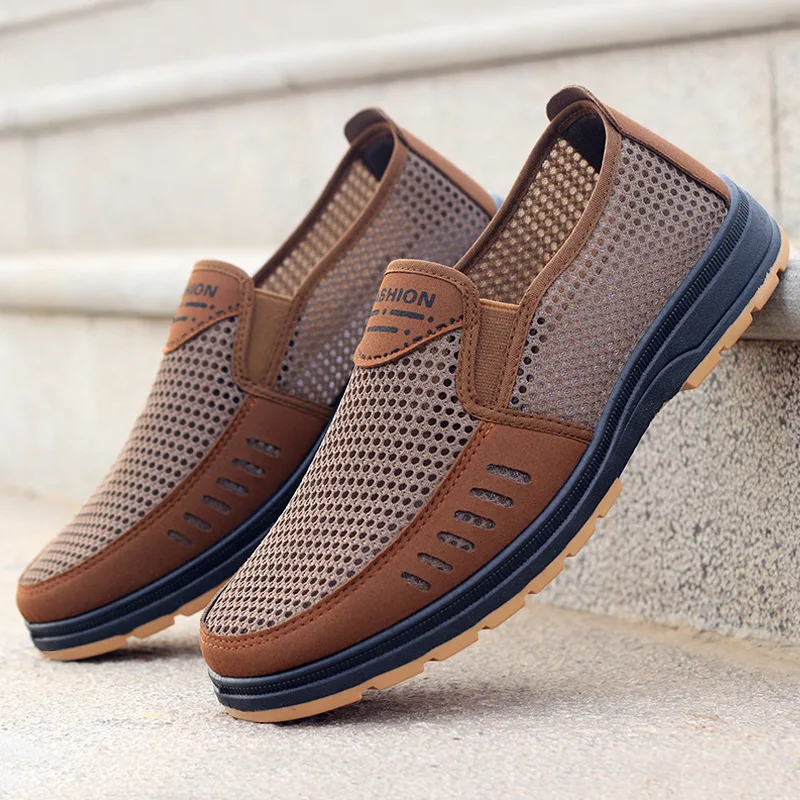 Men Casual Sports Shoes Summer Men Old Beijing Cloth Shoes Breathable Casual Dad Shoes Elderly Shoes Slip on Mesh Shoes