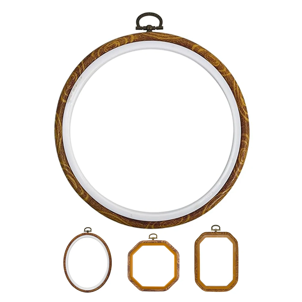 

4Pcs Embroidery Hoop Set Imitation Wood DIY Cross Stitch Frames Oval Circle Shape Craft Display Ornaments Embroidery Hoop Frame