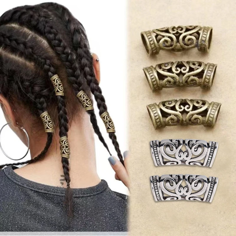 5Pcs Viking Metal Hair Braid Dread Dreadlocks Beads Antique Retro Silver Gold Clips Rings for Hair Accessories Hairdressing Tool