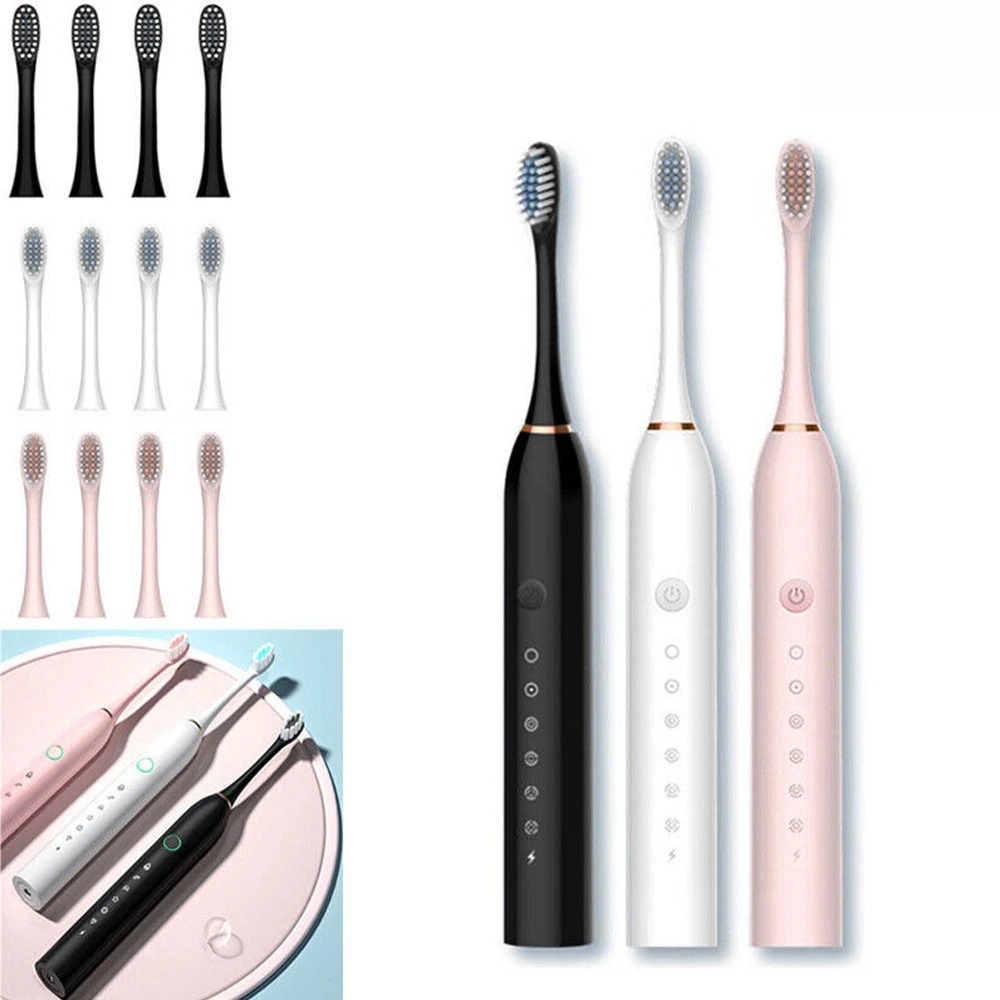 Cepillo de Dientes Sónico Profesional IPX7 Recargable con 4 Cabezales para Higiene Bucal Portátil