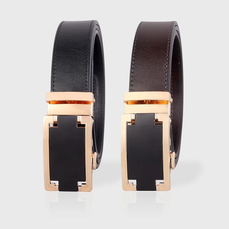Heren Echt Lederen Riem Matte Automatische Gesp Voor Pak