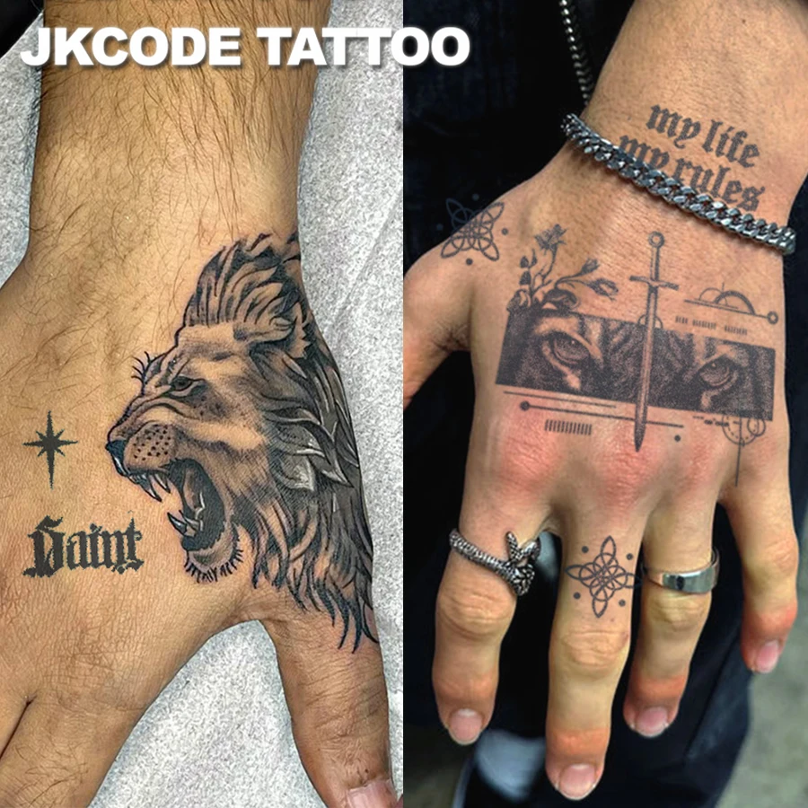 

Herbal Tattoo Jungle Beast Theme Cool Style Sketch Tattoo - Tiger's Eye Tattoo - Forest Rules“ My Life, My Rules” Text Pattern English Sentence - Casual Men's and Women's Hand Neck Head Tattoo Long-Lasting Waterproof 15 Days