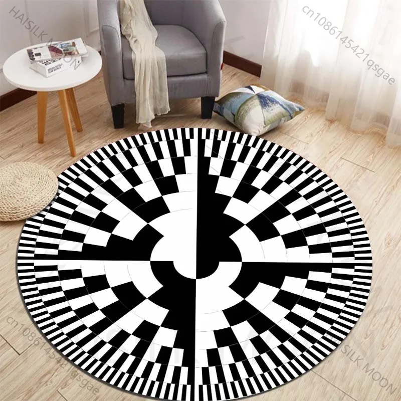 Black and White Geometric Circular Pattern round carpet living room sofa table large pet mat soft round carpet home decor