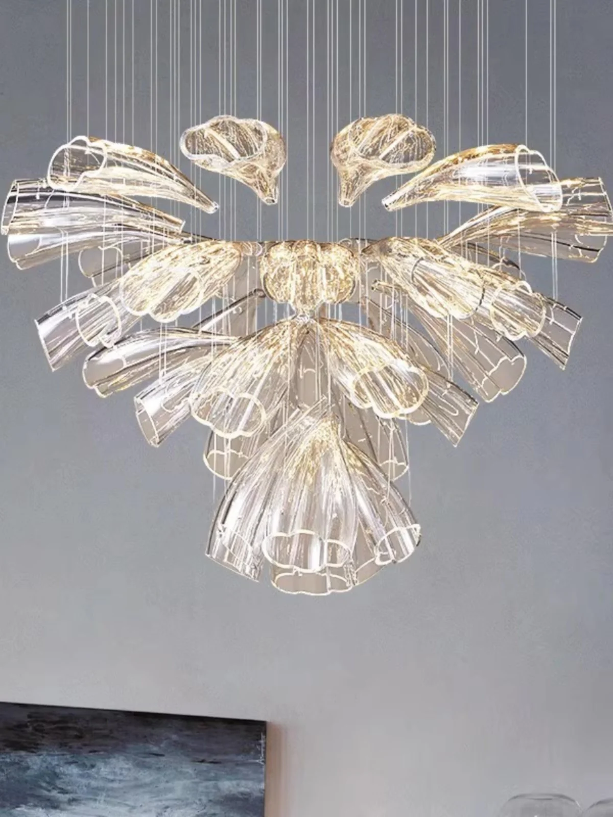 Italian simple light luxury designer lamps, hotel lobby sales department villa living room petal shape chandelier