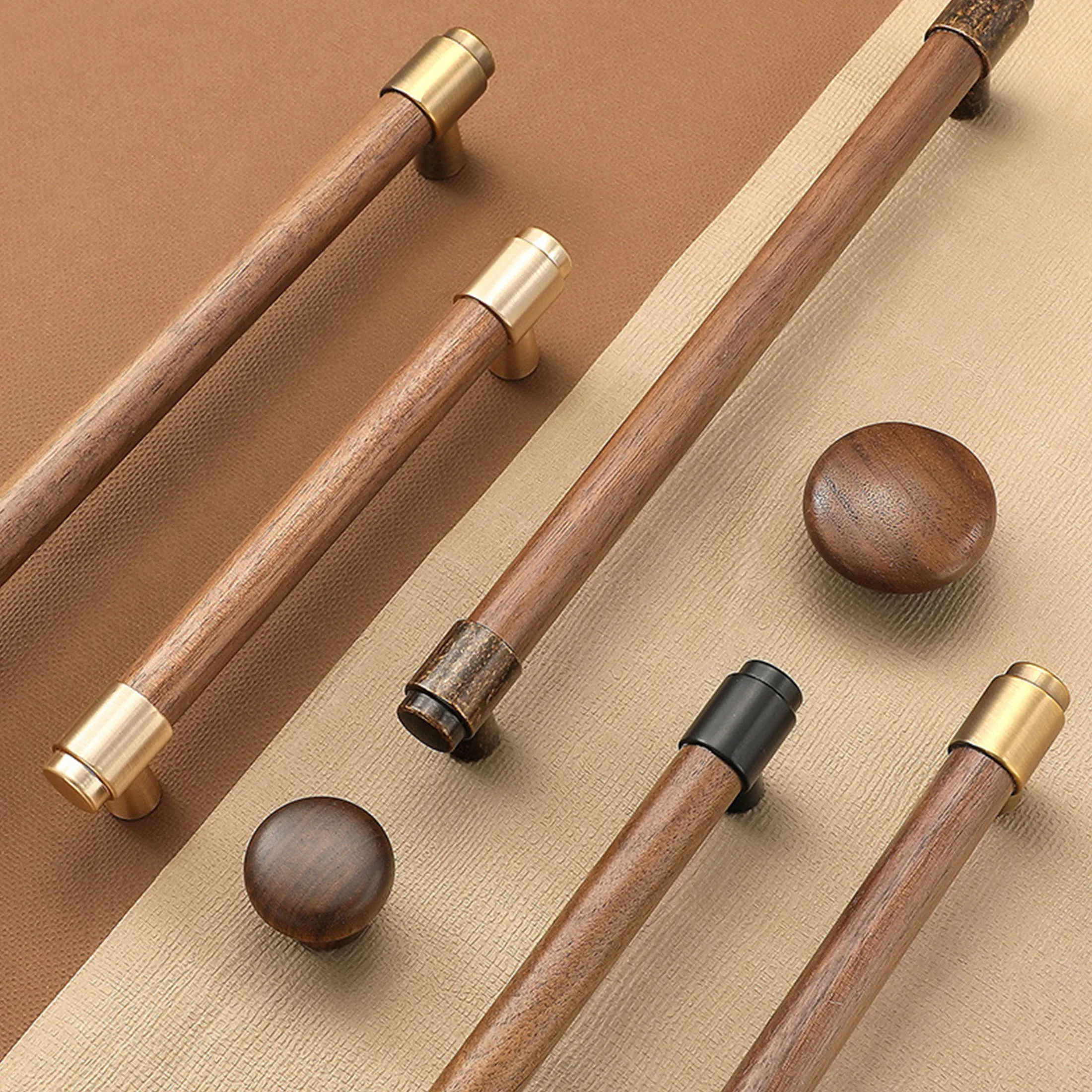Black Walnut Solid Wooden Cabinet Handles Single Hole Drawer Knobs Chinese Style Wardrobe Cupboard Pulls Kitchen Accessories