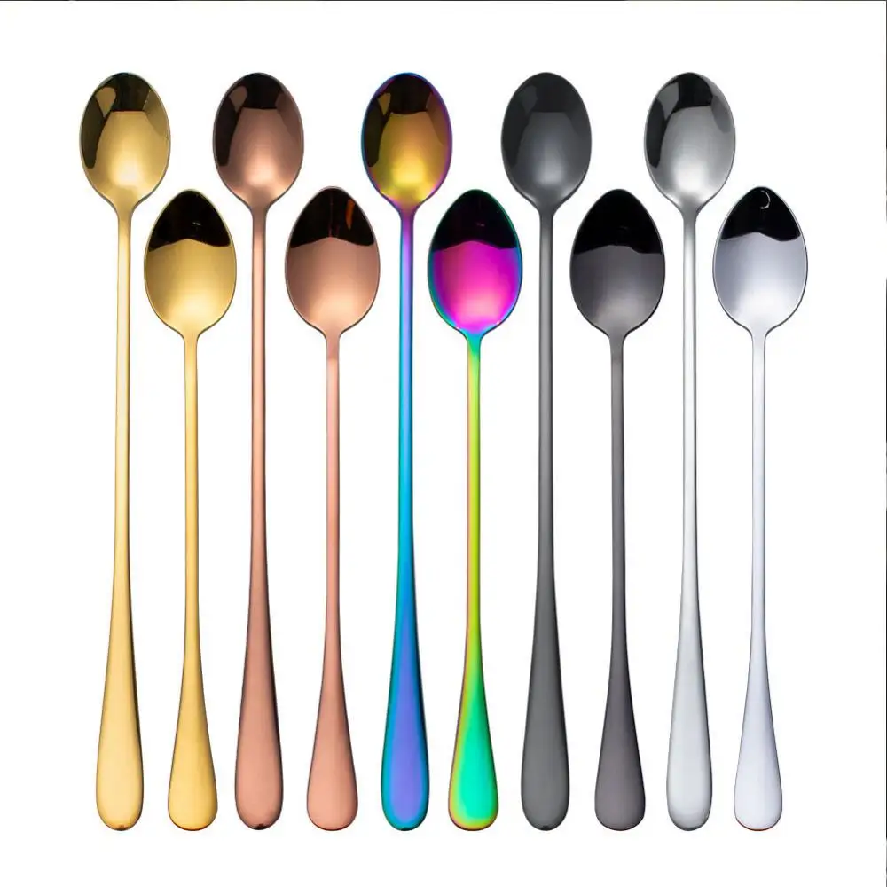 Long Handled Stainless Steel Coffee Spoon Ice Cream Dessert Tea Spoon Stirring Spoon For Picnic Kitchen Accessories Bar Tools