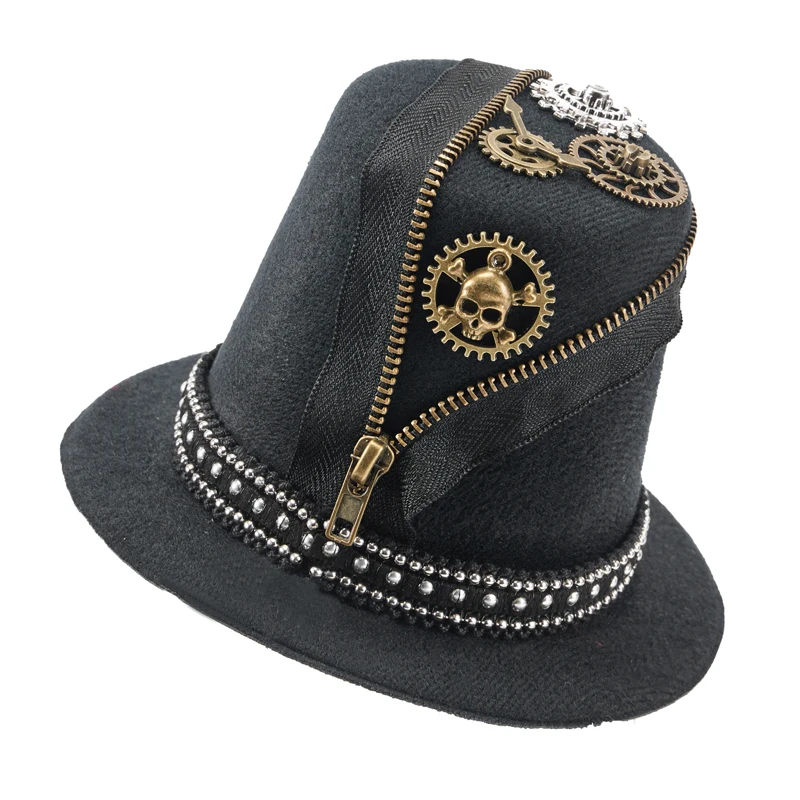 Gothic Retro Zipper Mini Hat Vintage Punk Clock Cogs Skull Fascinator Party Decors Hat Hair Clips