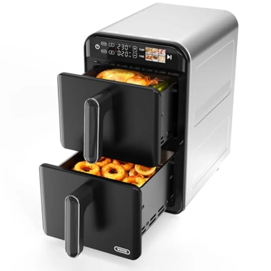 

11.6QT Dual Basket Air Fryer Oven Vertical 2-Basket Design 6-in-1 Presets Function with Digital Touchscreen Sync Match Easy to