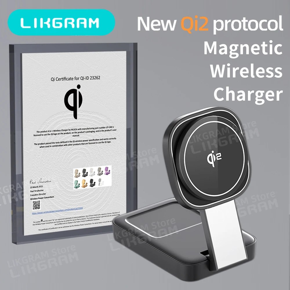 

LIKGRAM Qi2 3 in 1 Magnetic fast Wireless Charger Foldable for iPhone12-16 Apple Watch AirPods 3-4(not for Airpods 2) C40