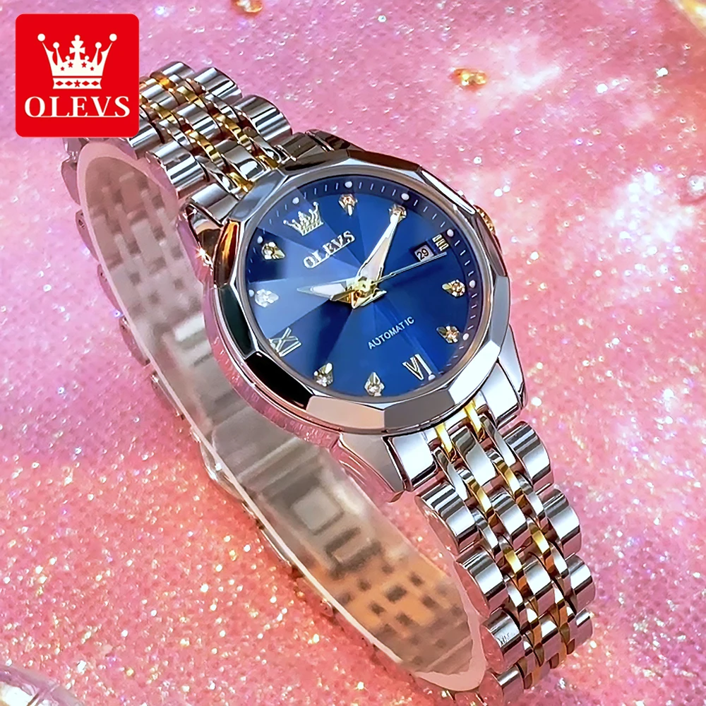 OLEVS Women's Watches Trend Fashion Stainless Steel Strap Original Automatic Mechanical Wristwatch Bracelet Necklace Gift Box