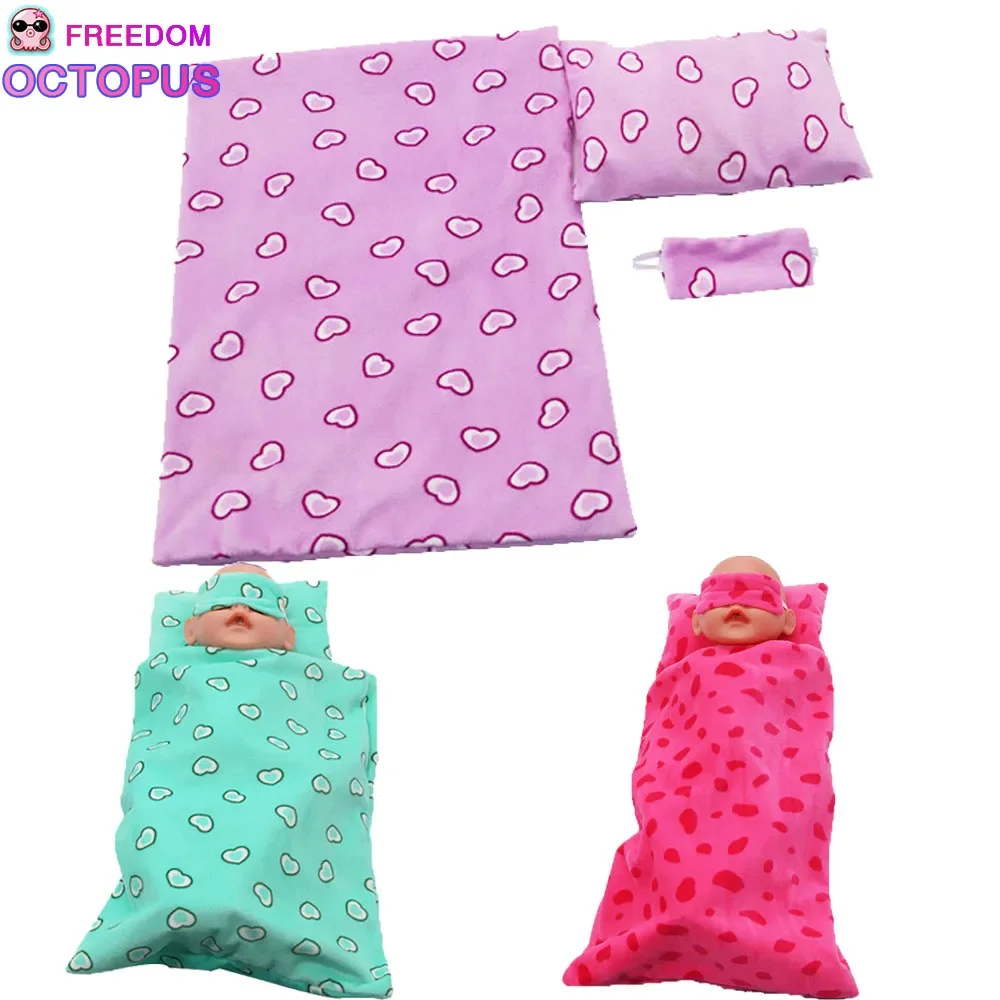 

Cute 43cm New Born Doll Accessories Sleeping Bag Set For 18 Inch American,BJD,DIY Girl Dolls Bedding Suits For Gilrs