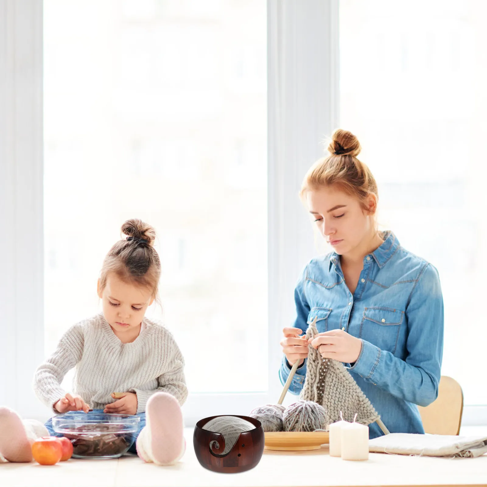 

Деревянная чаша для хранения пряжи, винтажный органайзер для вязания крючком, подставка для шерстяных клубков, держатель для рукоделия, декор для стола, подарок (1 шт.)