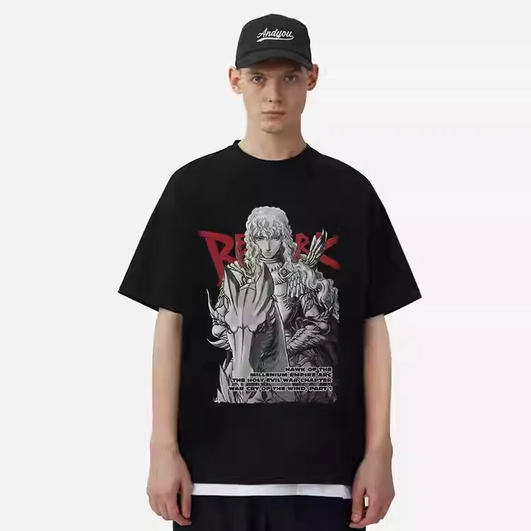 Griffith 2025 Full Time Warm and Comfortable 100%cotton Anime Clothes Vintage Oversize  Streetwear Graphic T Shirts Tops Tees view 3