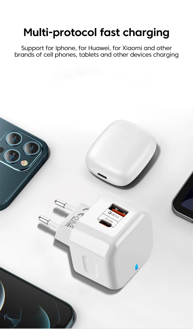 EU US UK 20W Dual Ports USB Type c PD Wall Charger Fast Charging Power Adapters For IPhone 11 12 13 14 Samsung Huawei xiaomi LG