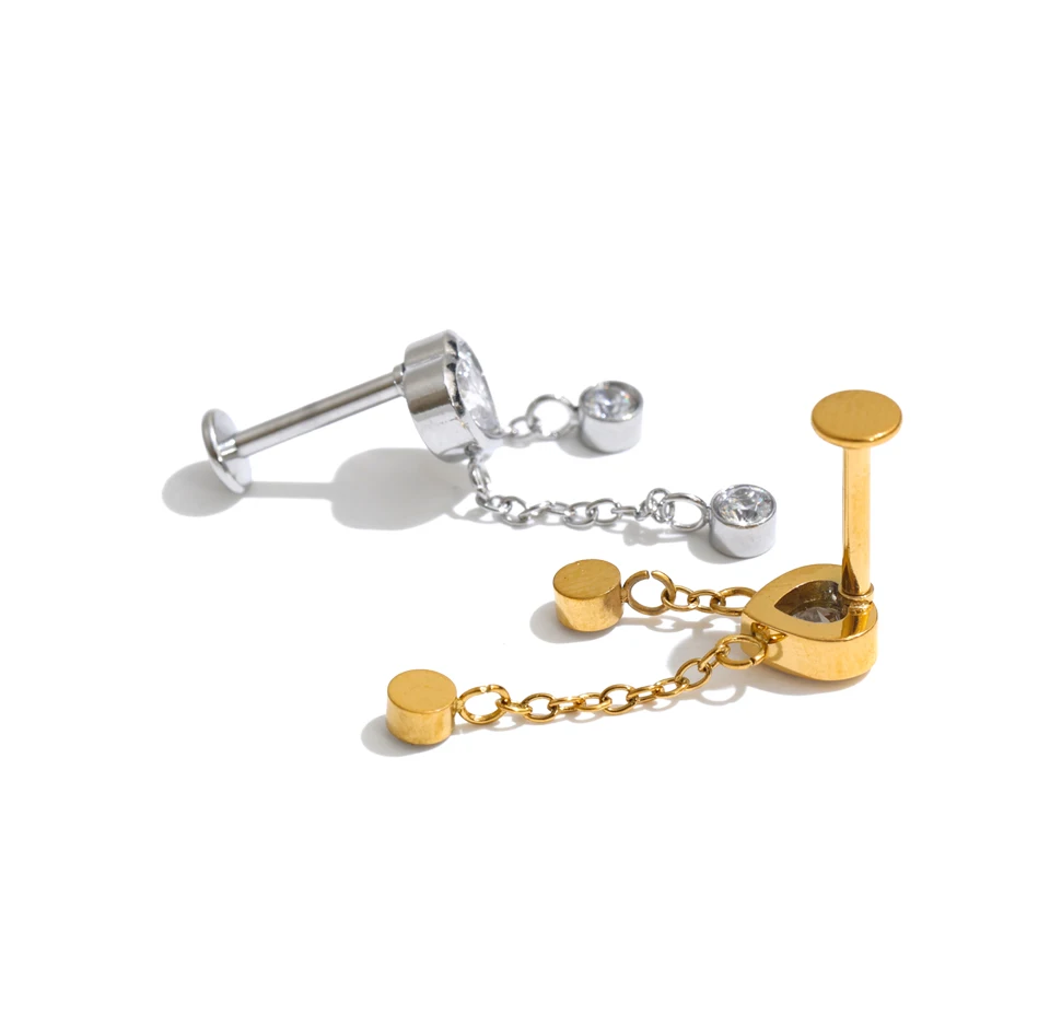 Yhpup 1 Stück 316 Edelstahl Zirkonia Flache Ohrringe 18K PVD-Beschichtung Zarter Trendiger Kleiner Piercing-Schmuck Großhandel – Detail 2