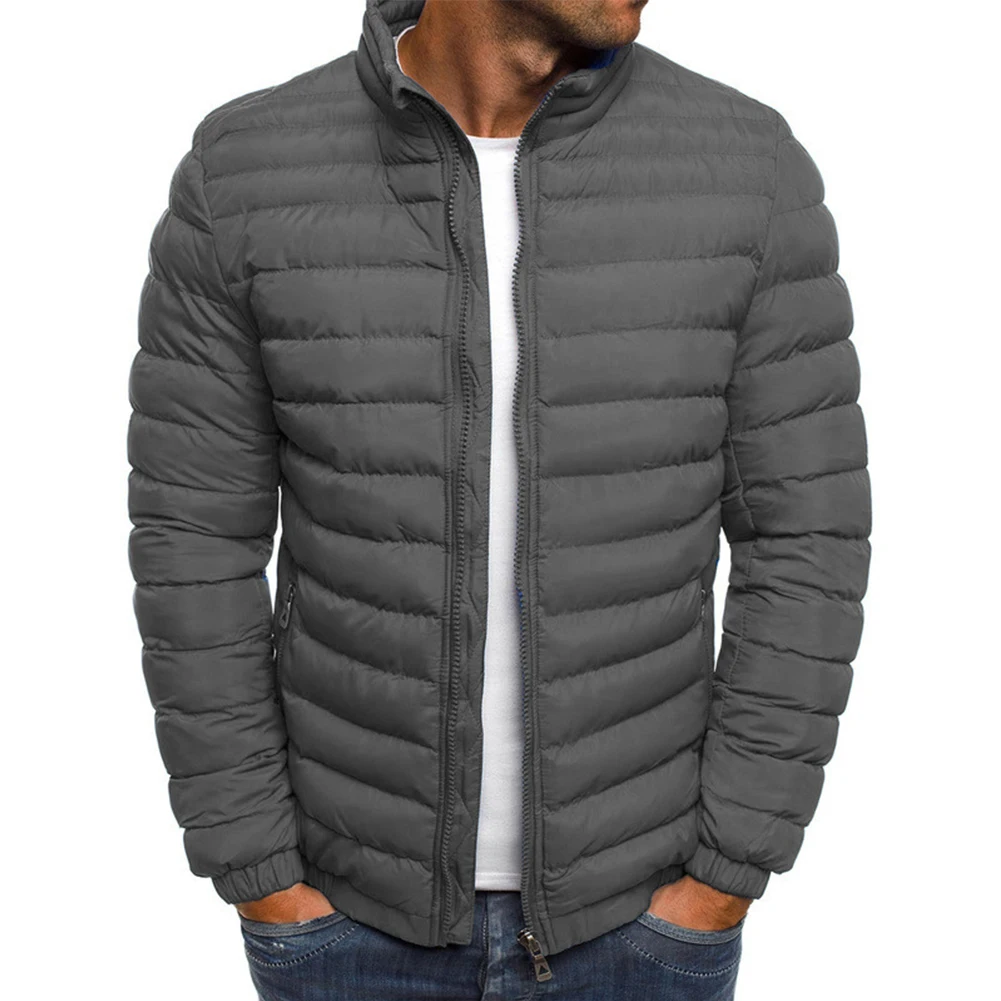 Chaqueta acolchada con cremallera para hombre, abrigo clásico con cuello levantado, color azul marino y azul real, talla M 2XL, para invierno