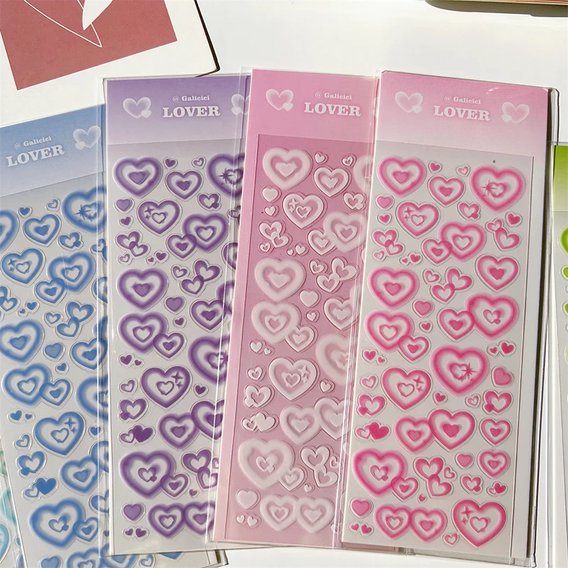 Love Heart Bubble Stickers Decorative Hand Account DIY Collage Photocard Album Scrapbook Diary Journal Cute School Stationery image 2