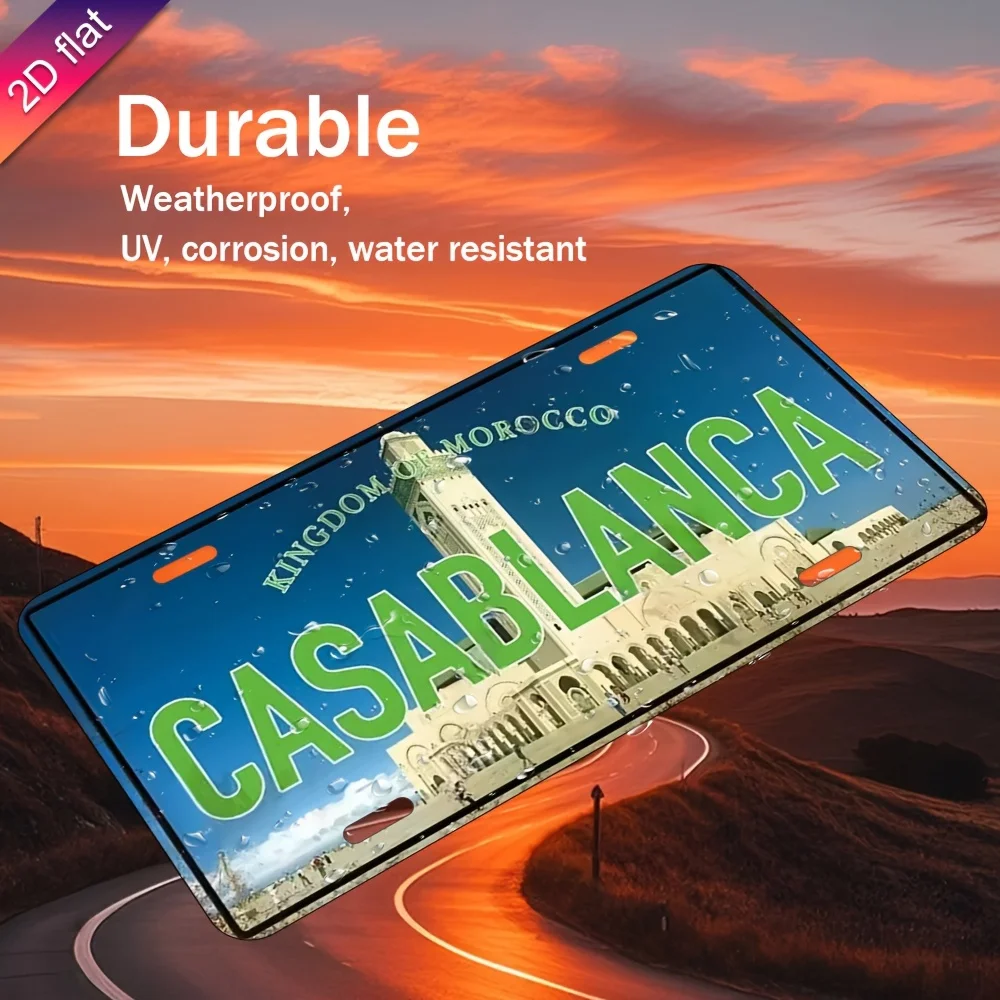 , Placa de matrícula de aluminio y metal: diseño "CASABLANCA" impreso por rayos UV con paisaje urbano marroquí, perfecta para el hogar, cafetería, restaurante, Ga