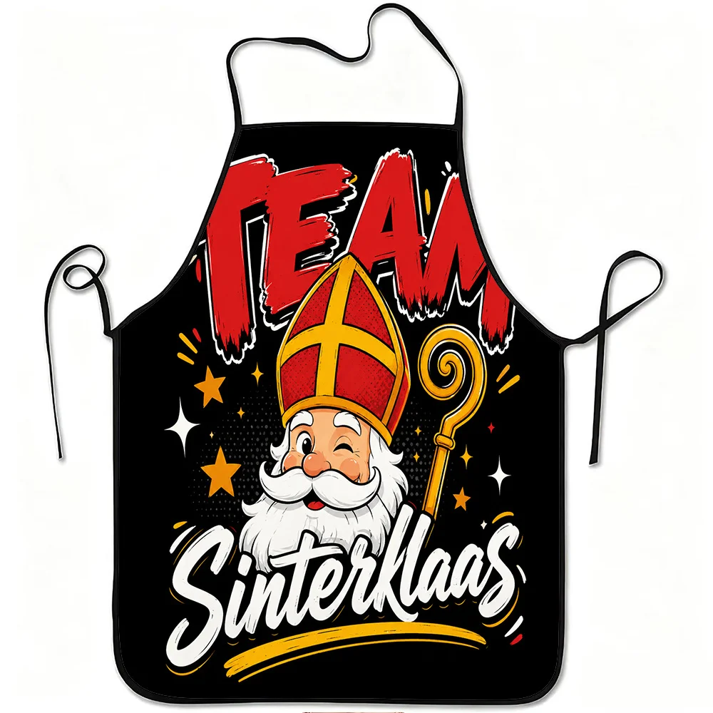 1pc Team Sinterklaas Apron with Sinterklaas & Dutch Themed Print - Adjustable Waistband, Durable Easy-Clean Polyester Suitable f